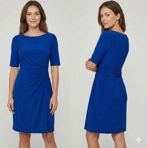 London Style Collection Size 4 Royal Blue Short Sleeve Dress Polyester Spandex